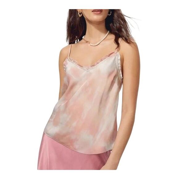 Aritzia Wilfred Satin Watercolor Tie-Dye Ruffle V-Neck Slip Cami Soft Girl, XS - Picture 1 of 8